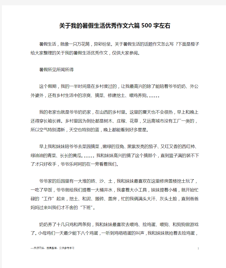 关于我的暑假生活优秀作文六篇500字左右