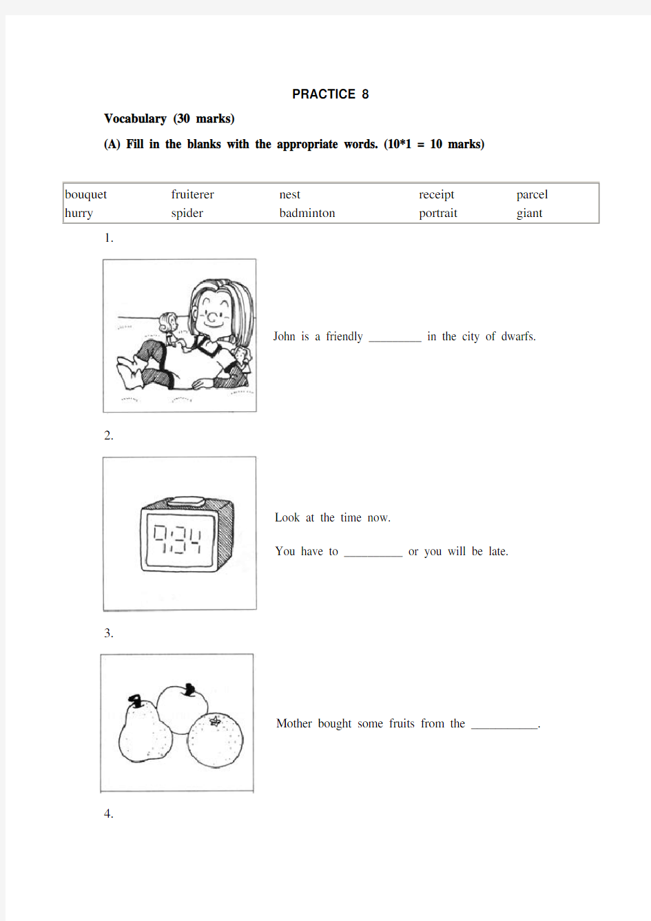 新加坡小学一年级英语试及答案PRACTICE 8