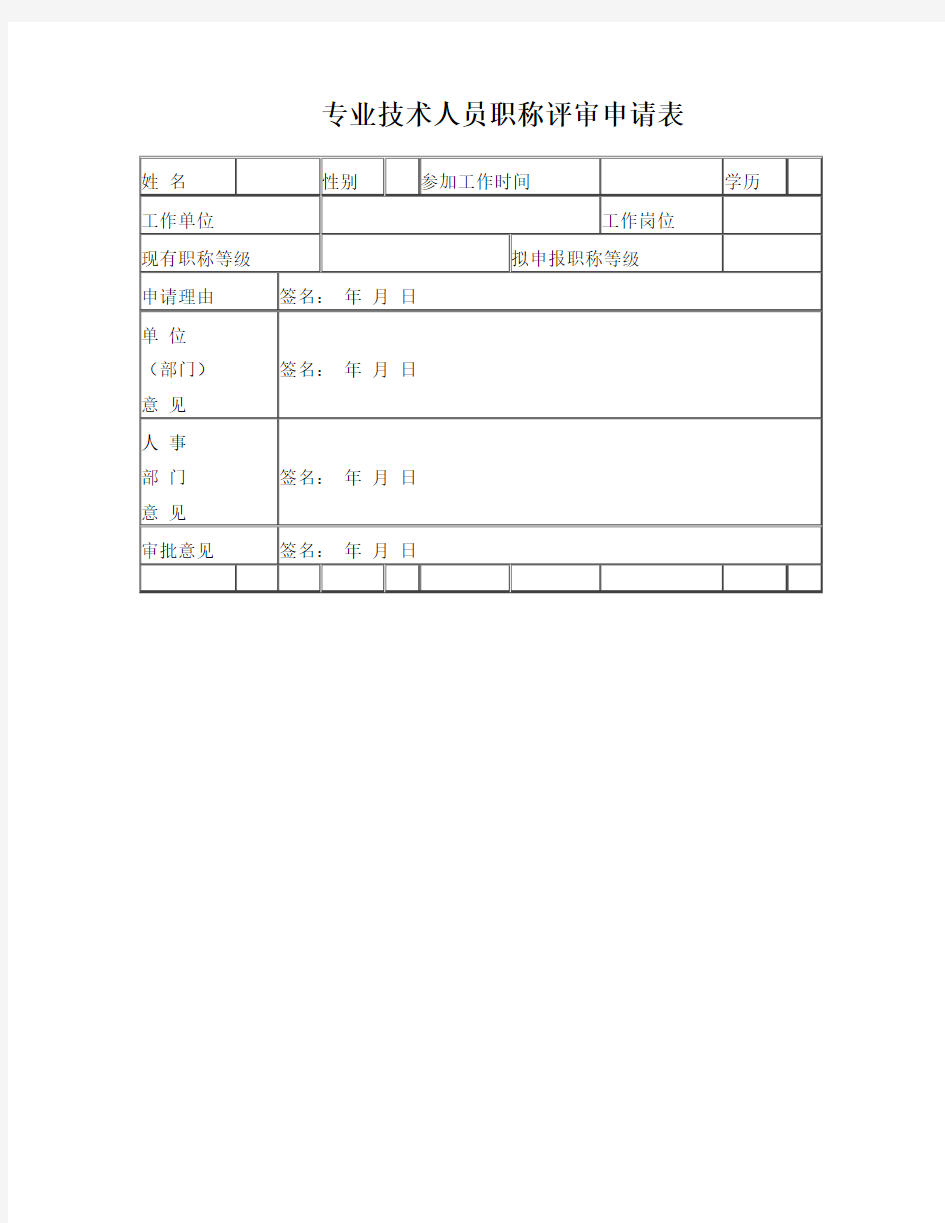 专业技术人员职称评审申请表