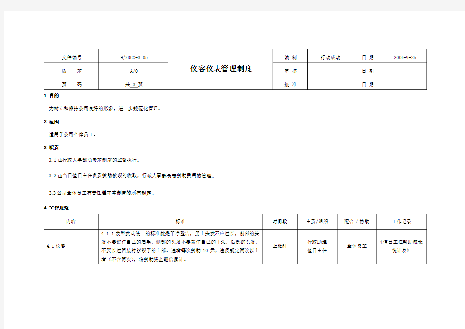 仪容仪表管理制度 