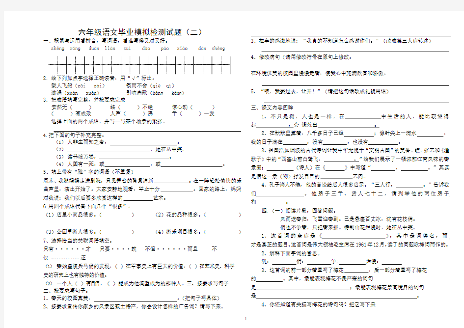 人教版小升初语文试卷含答案(最新整理)