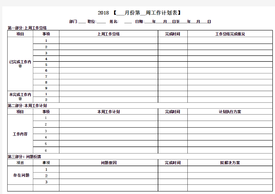 周工作总结和下周工作计划