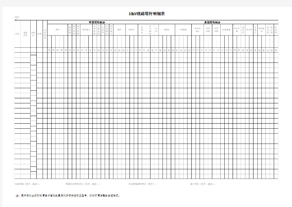 10kV线路杆塔明细表