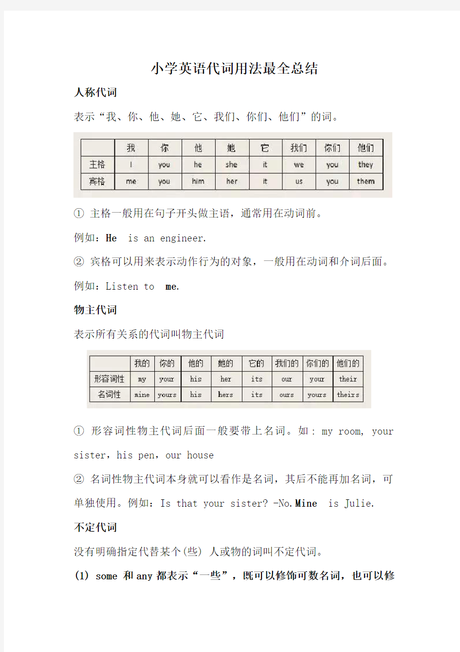 小学英语代词用法全面总结