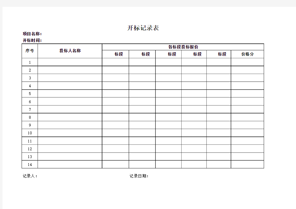 开标记录表