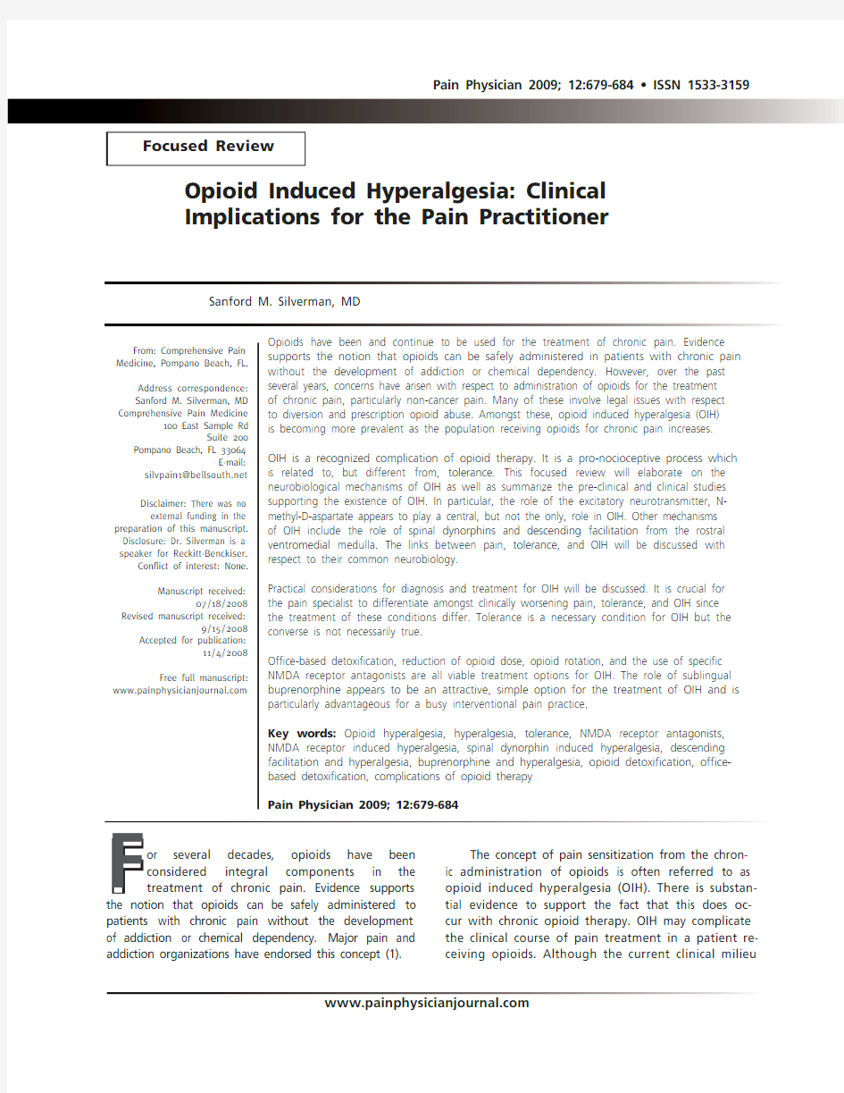 Opioid induced hyperalgesia clinical implications for the pain practitioner