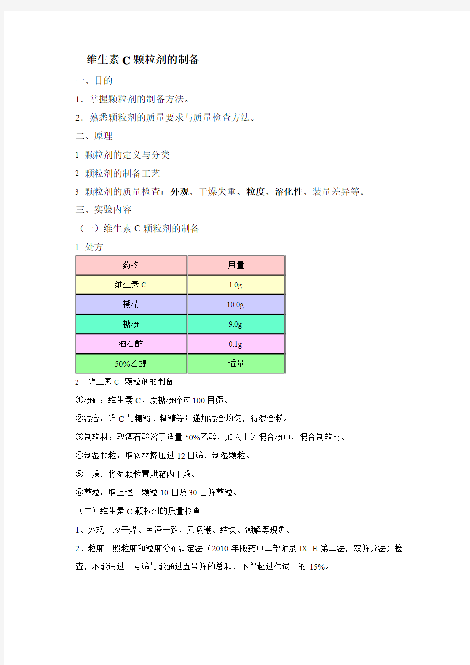 颗粒剂的制备