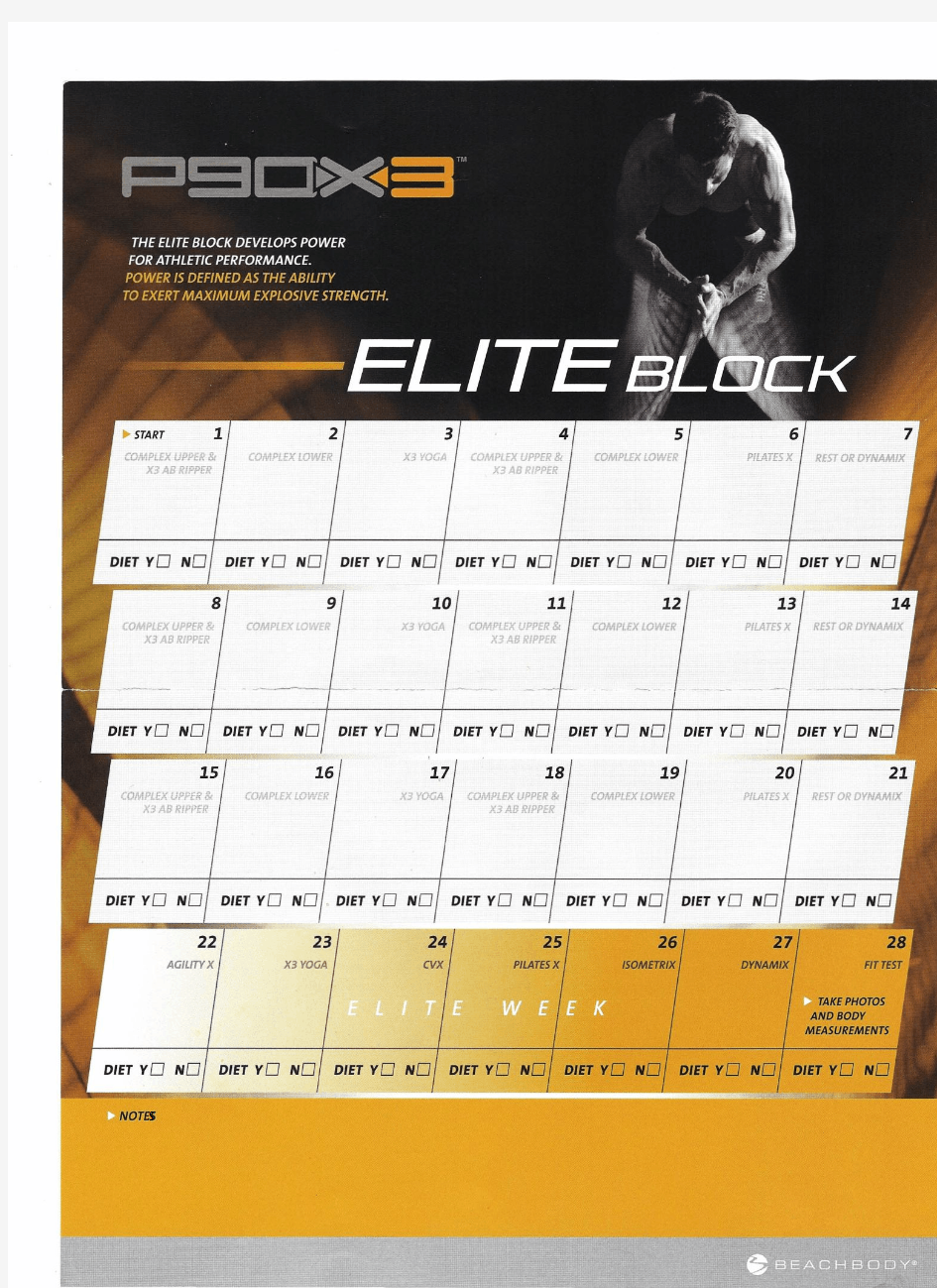 P90X3 Elite Block Workout Calendar