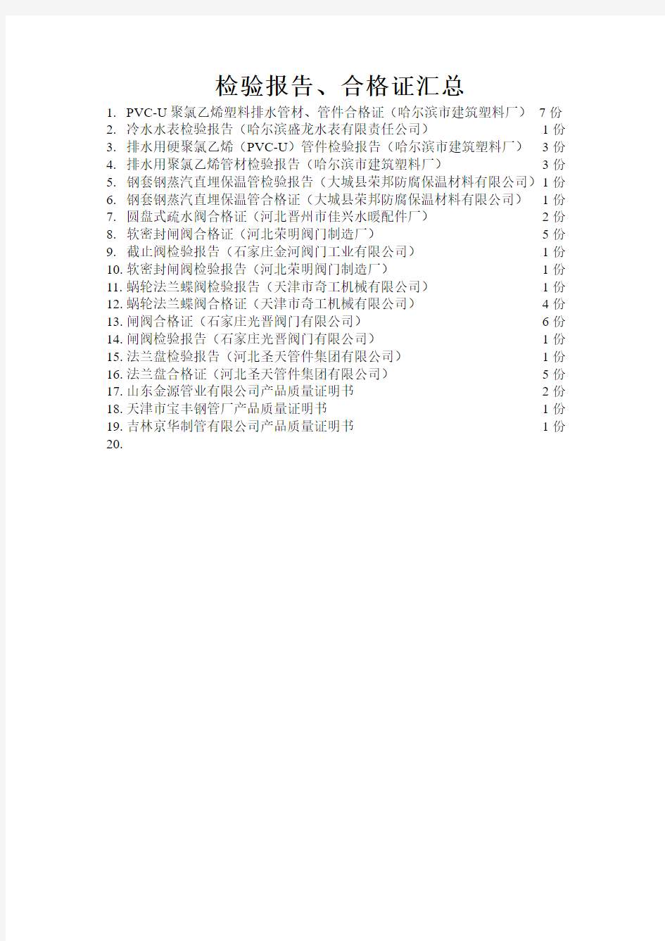 检验报告合格证汇总