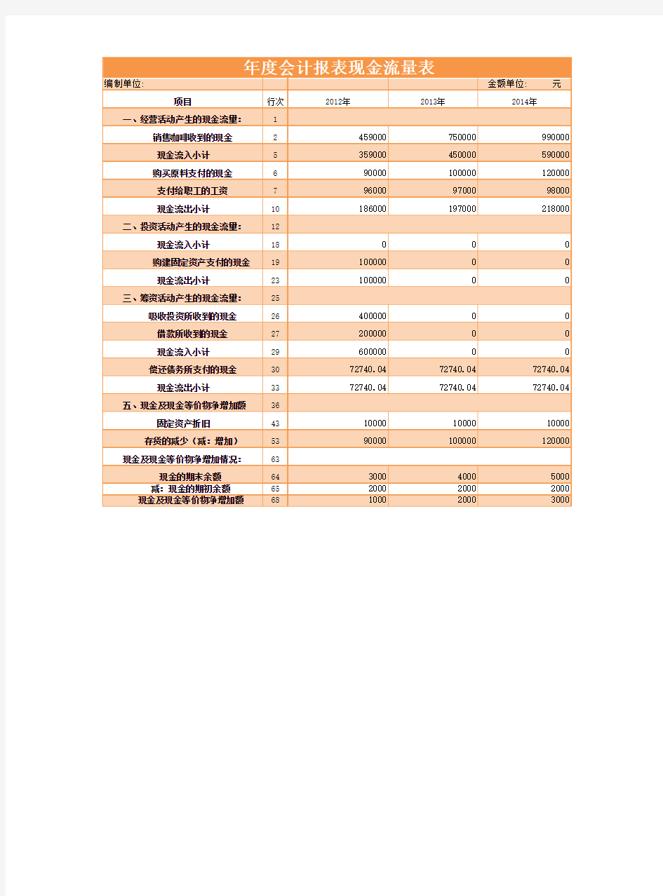 现金流量表模板Excel