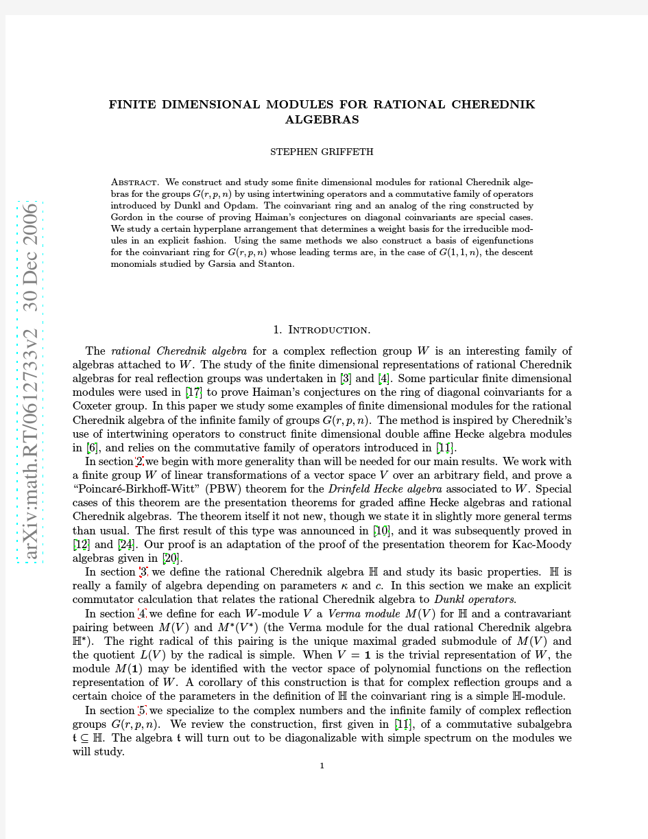 FINITE DIMENSIONAL MODULES FOR RATIONAL CHEREDNIK ALGEBRAS