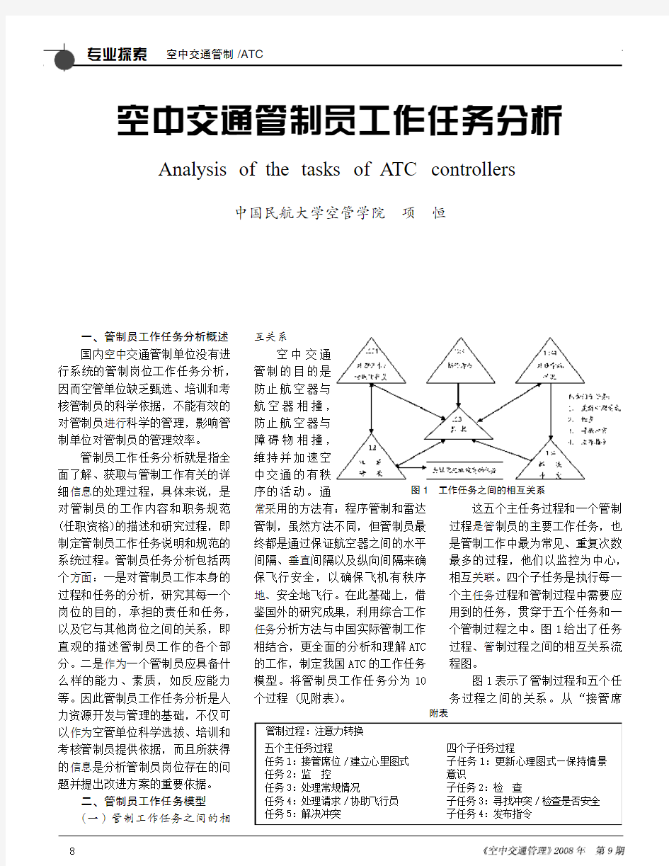 空中交通管制员工作任务分析