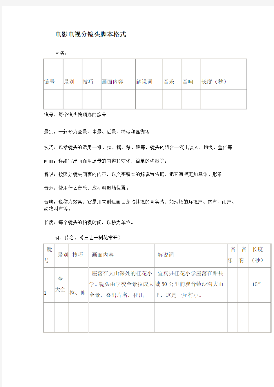 电影电视分镜头脚本格式