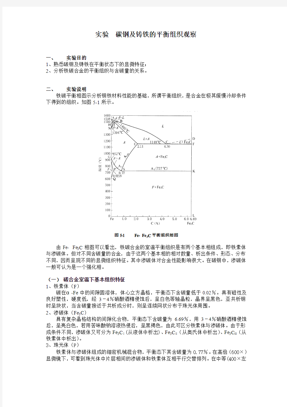 06 金属材料热处理 实验六 碳钢及铸铁的平衡组织观察