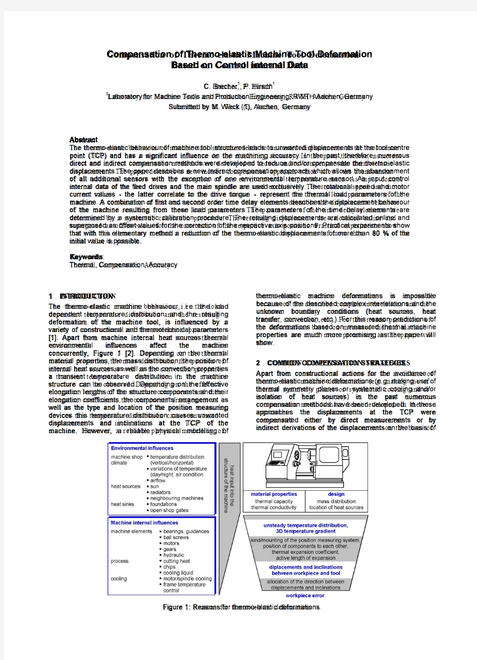 Compensation of Thermo-elastic Machine Tool Deformation Based on Control internal Data