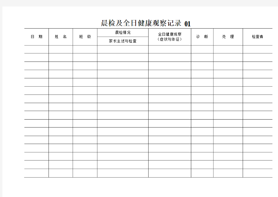 晨检及全日健康观察记录表