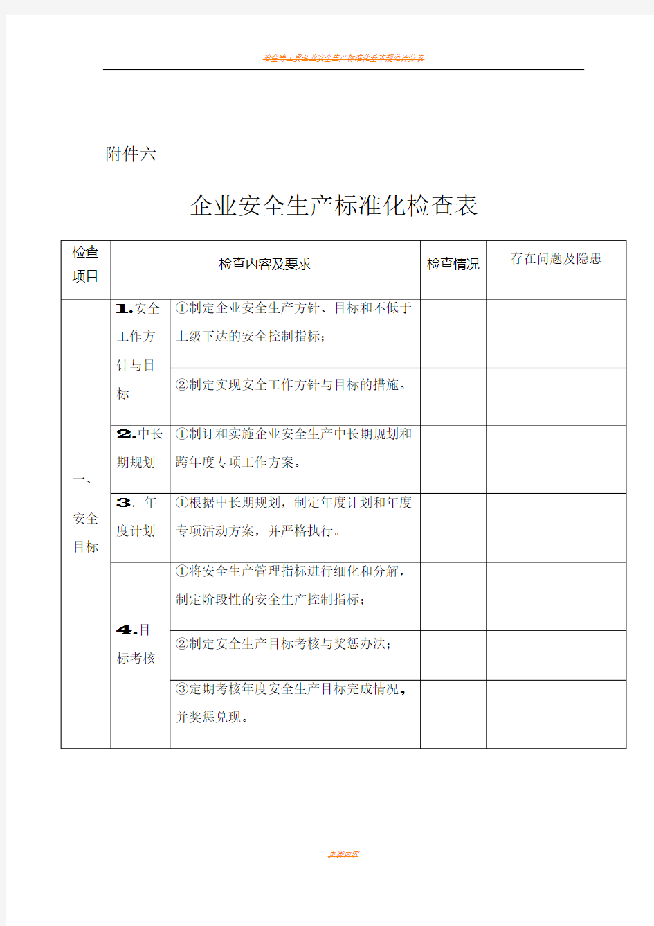 企业安全生产标准化检查表