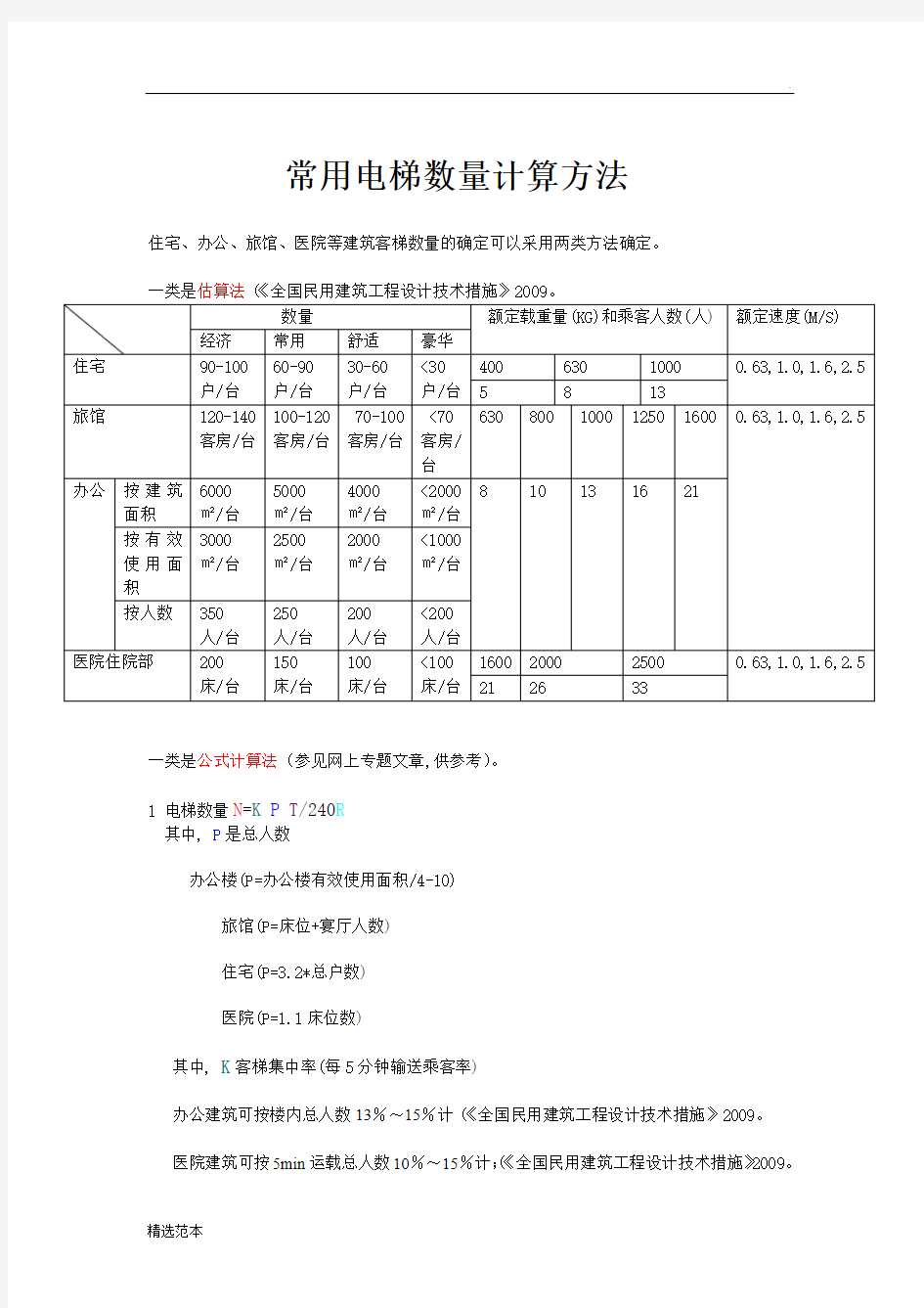 常用建筑电梯数量确定方法