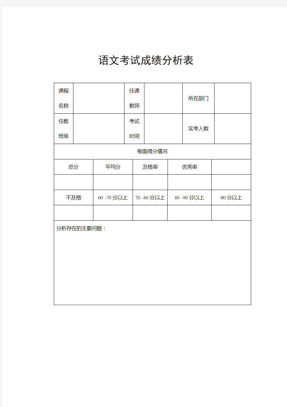 语文考试成绩分析表