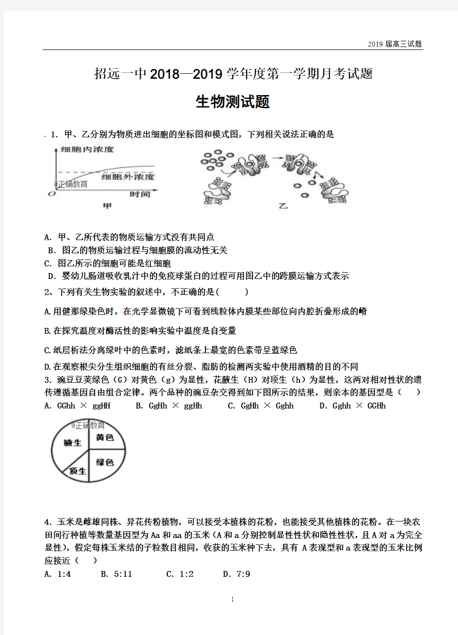 招远一中2019届高三上学期10月月考生物试题含答案