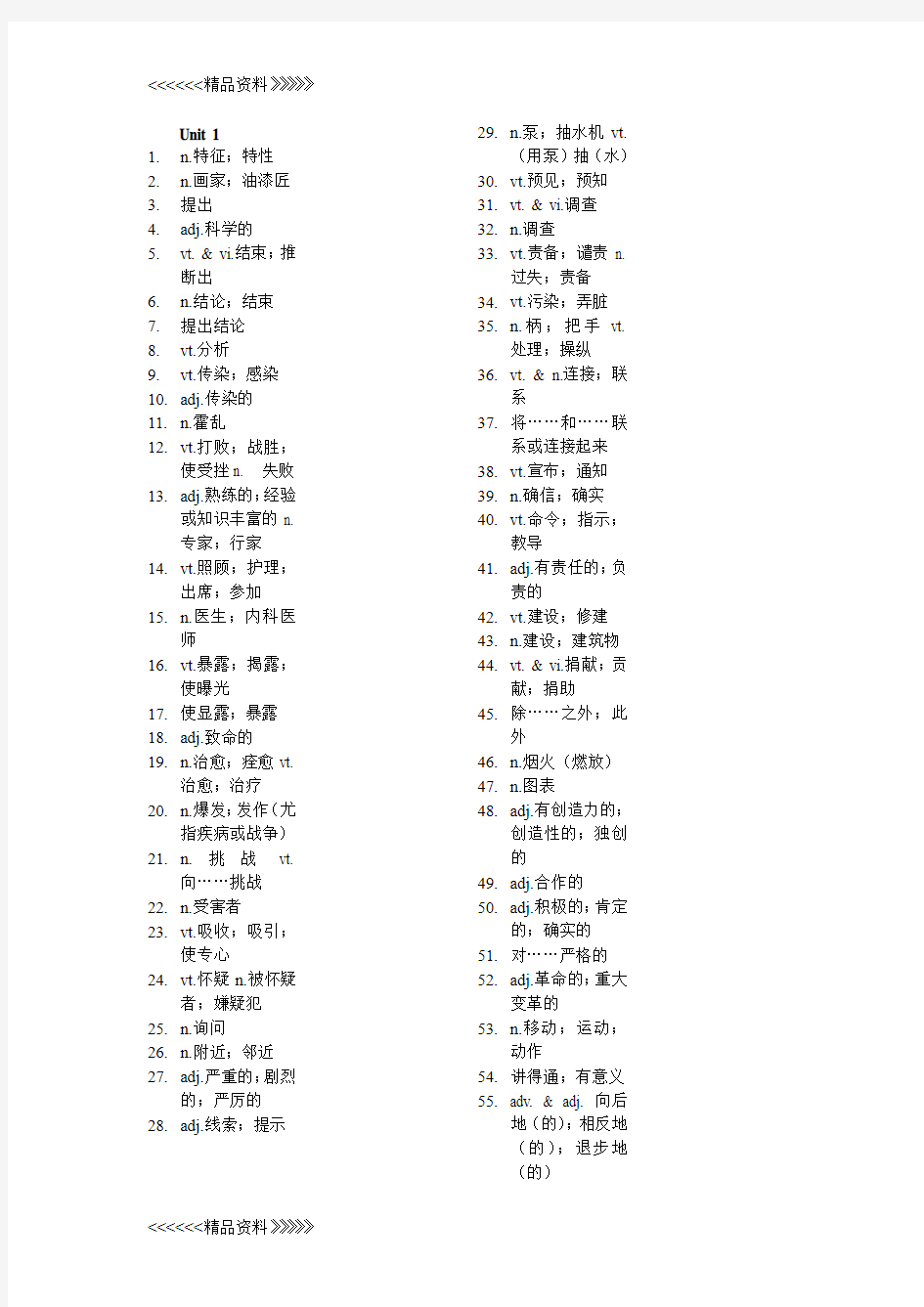 新课标高中英语必修五单词表(纯中文)教学内容
