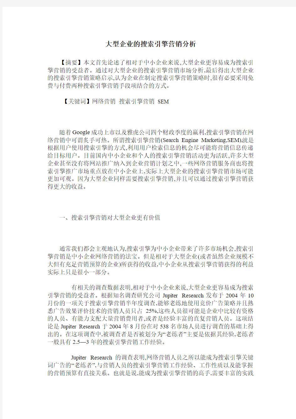 大型企业的搜索引擎营销分析