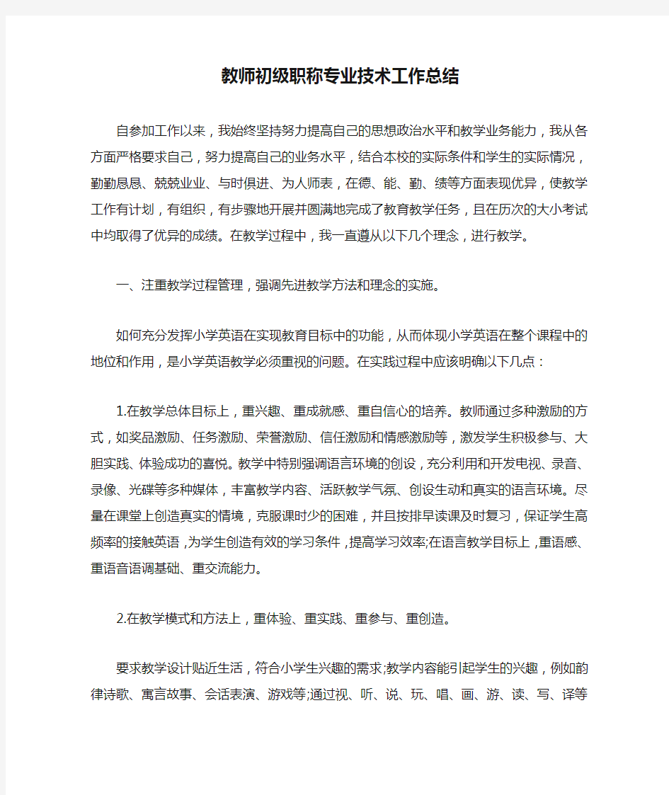 教师初级职称专业技术工作总结