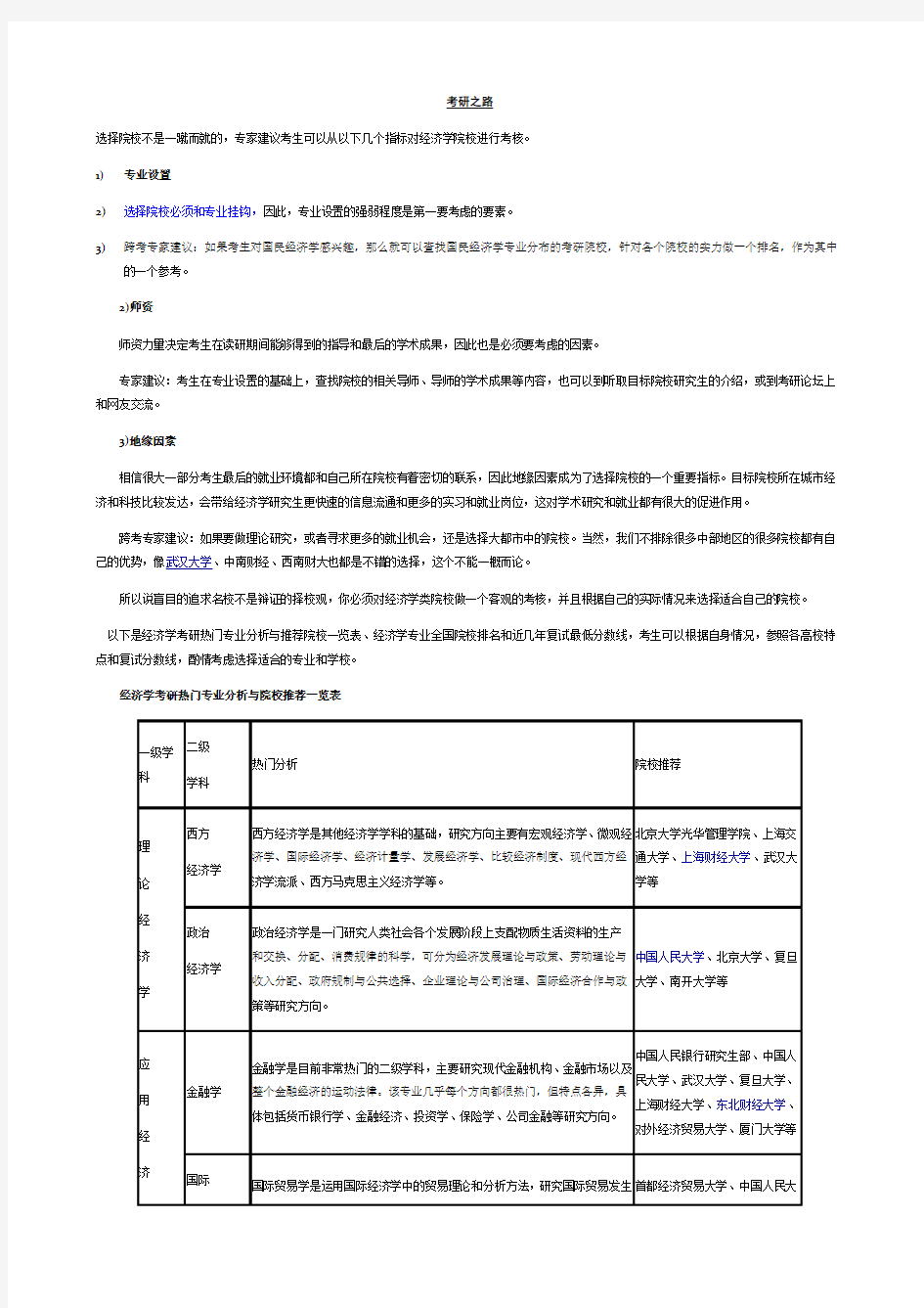 全国经济学各个院校排名