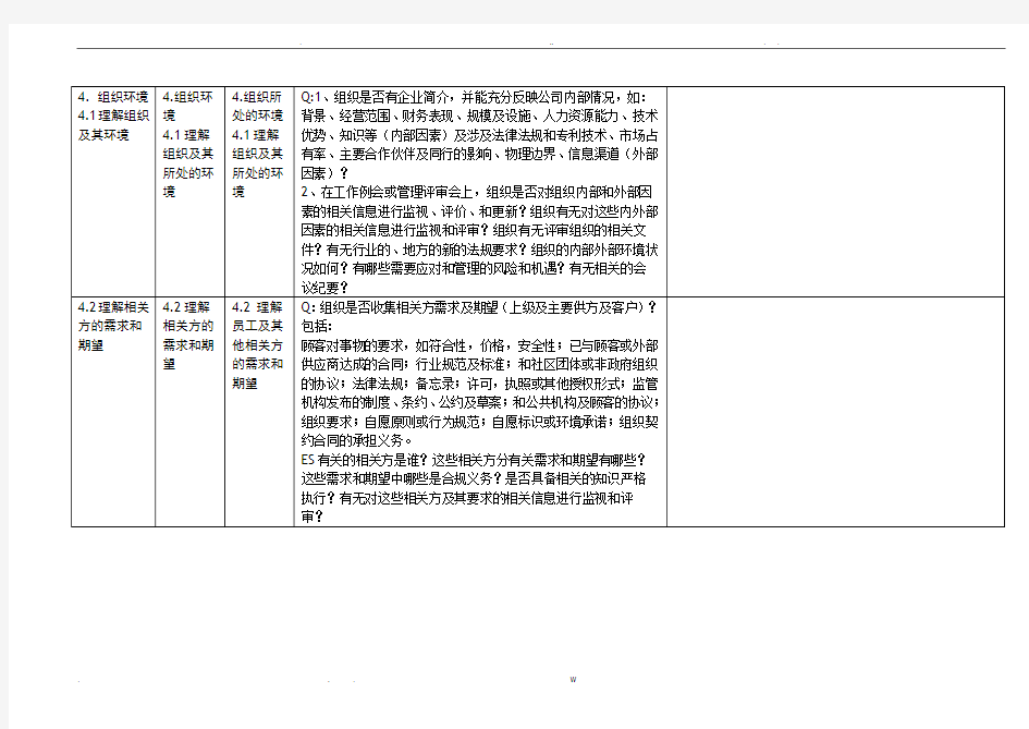 2020年新版三体系内审检查表(全条款)