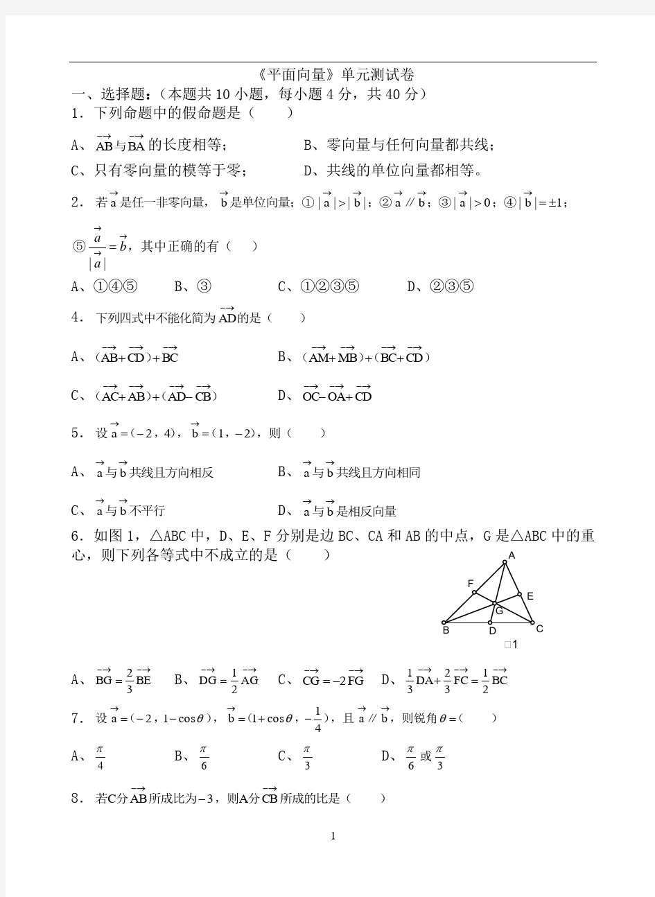 (完整版)平面向量单元测试卷及答案