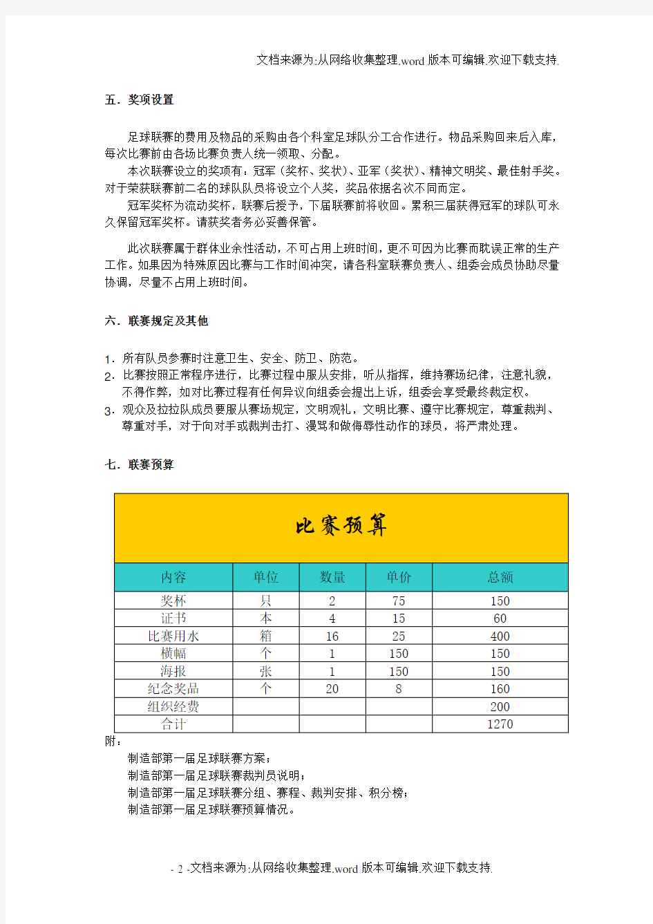 足球联赛方案