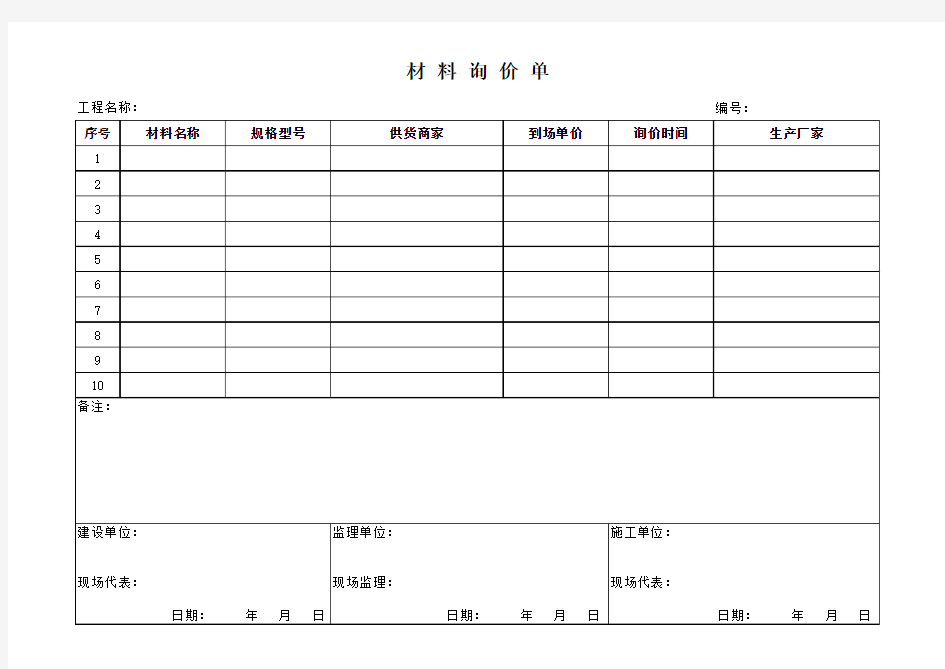 材料询价单(范本)