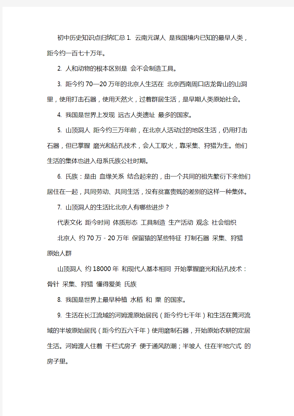 初中历史知识点归纳汇总(word文档物超所值)