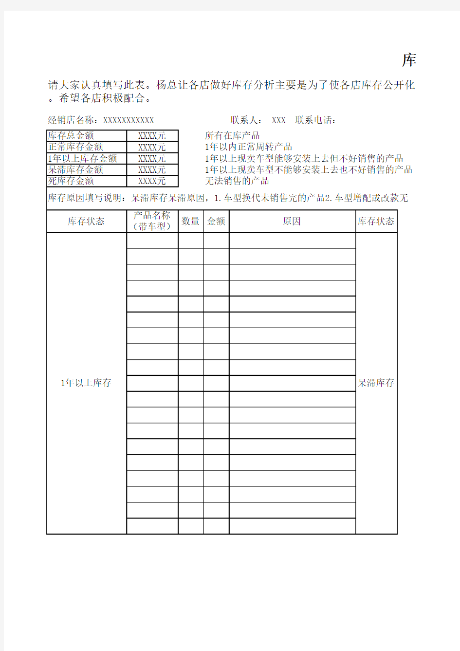 库存状况分析表excel模版下载