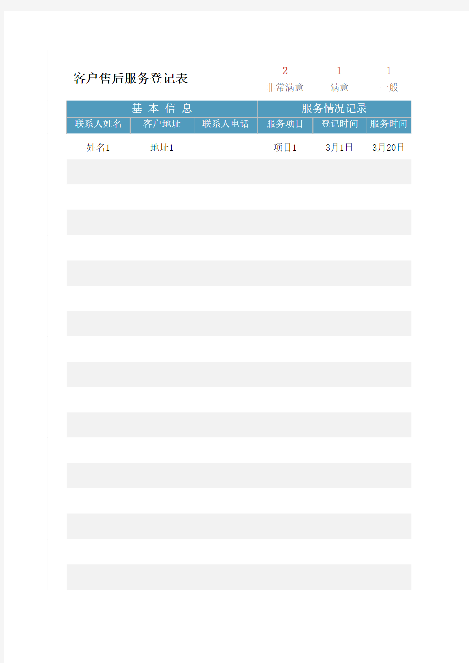 客户售后服务登记表(完整版)