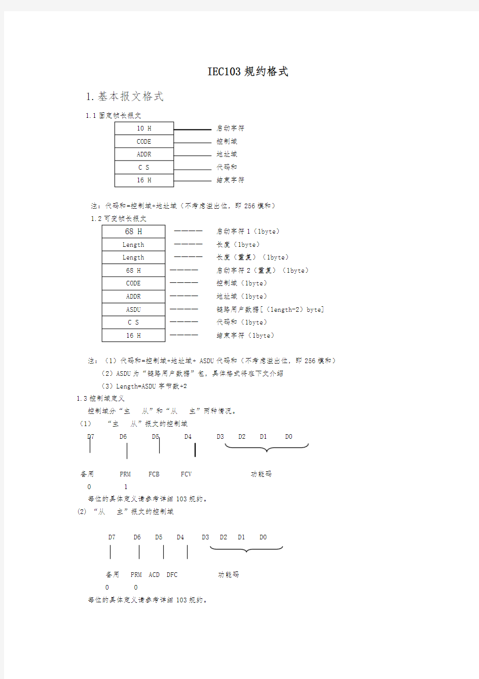 IEC103规约报文格式