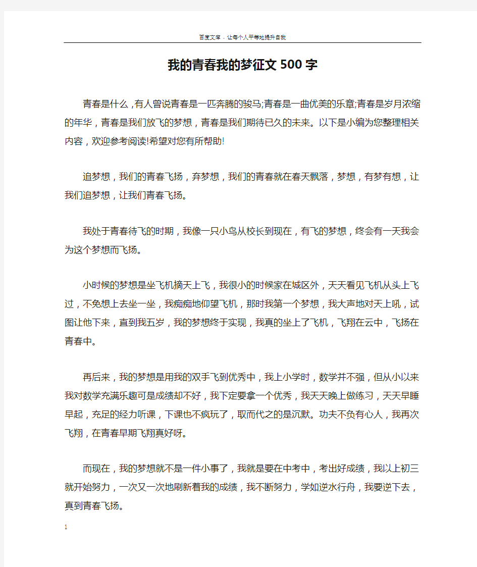 我的青春我的梦征文500字