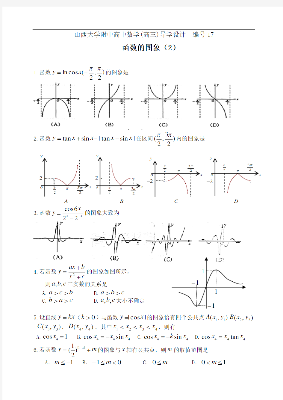 编号17山西大学附中高三年级函数的图象