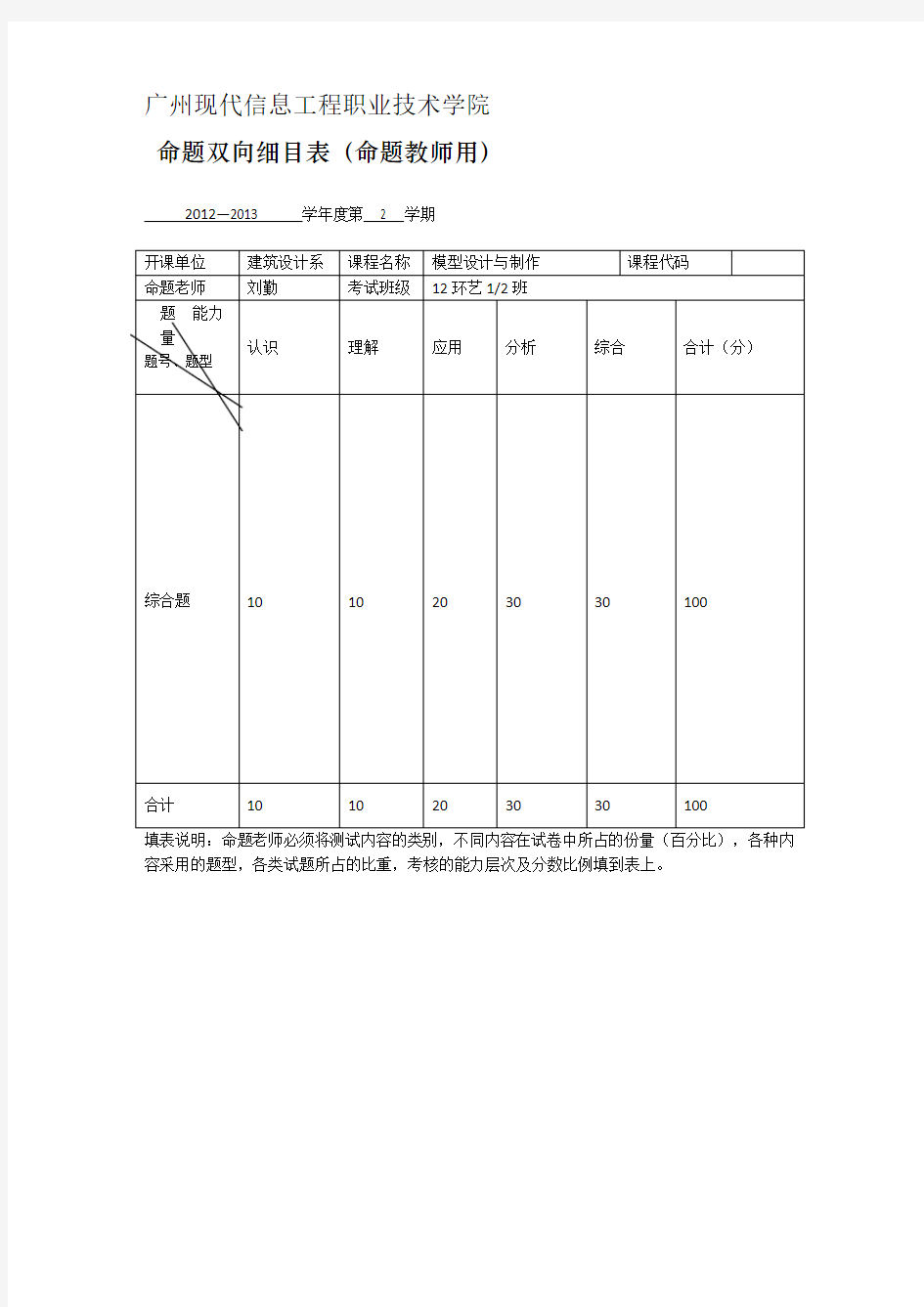 《模型设计与制作》期末考试-作业形式试卷