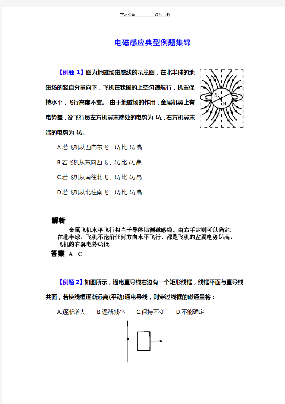 电磁感应典型例题集锦