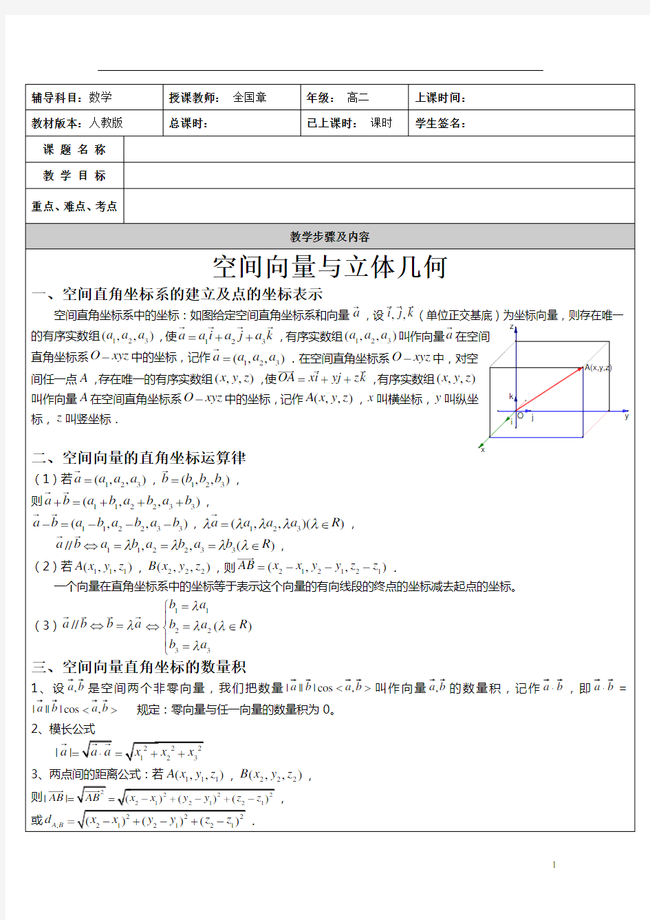 空间向量与立体几何知识总结(高考必备!)