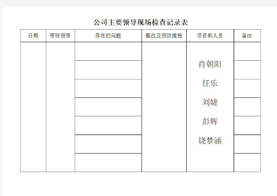 公司主要领导现场检查记录表