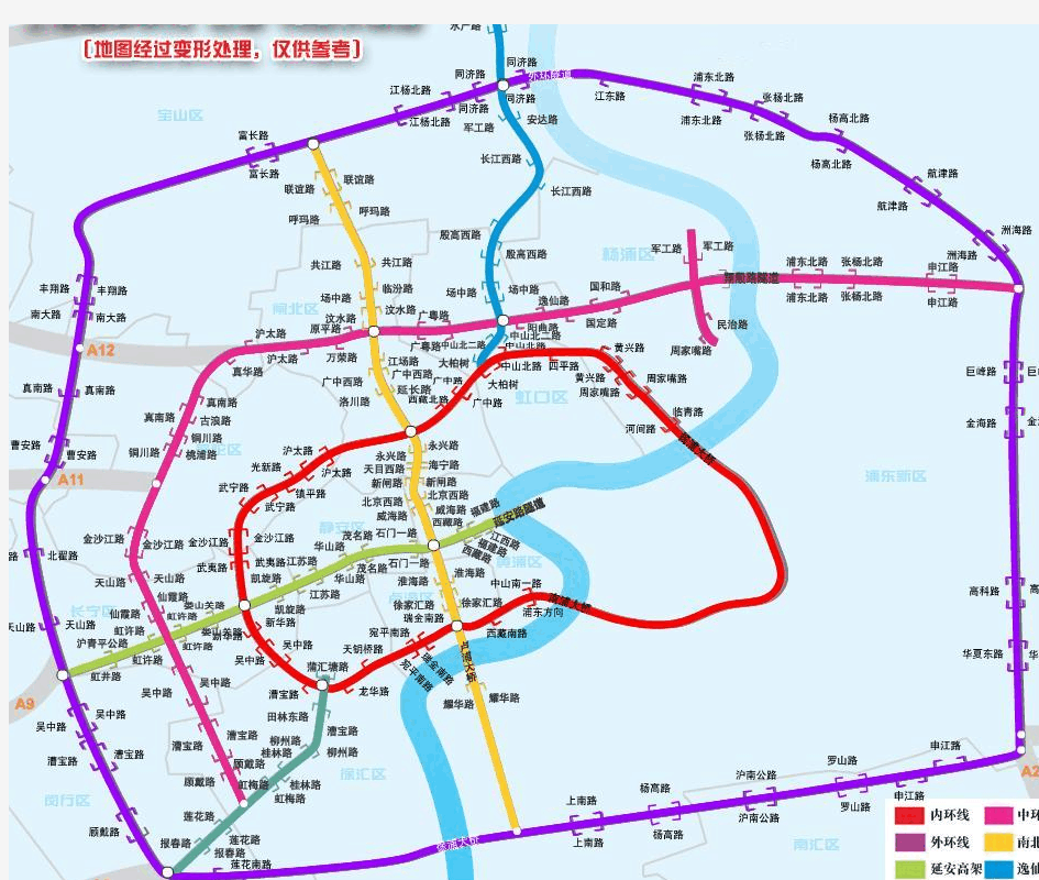 上海高架环线(匝道)线路示意图