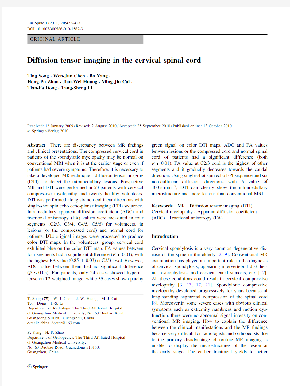 Diffusion tensor imaging in the cervical spinal cord[PMIDb20938788]