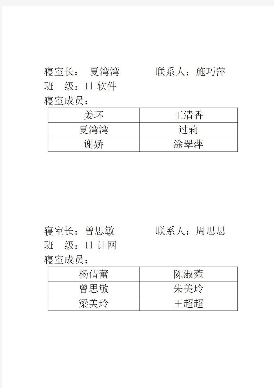 宿管部门上表格