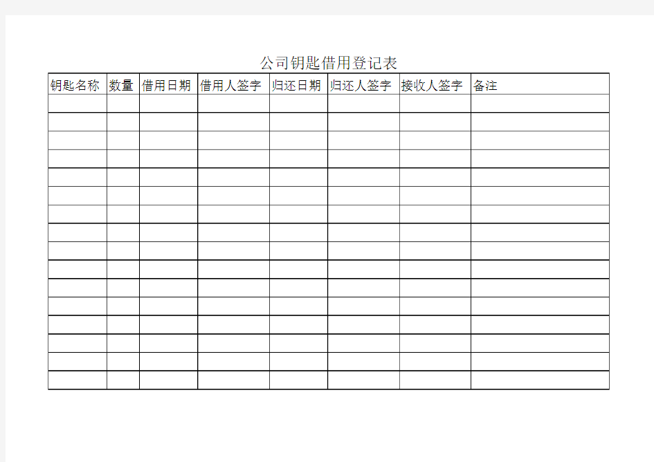 公司钥匙借用登记表