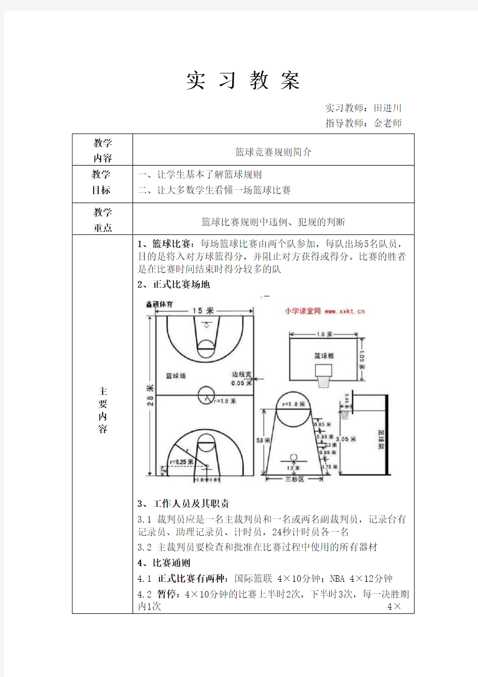 篮球理论课课时教案