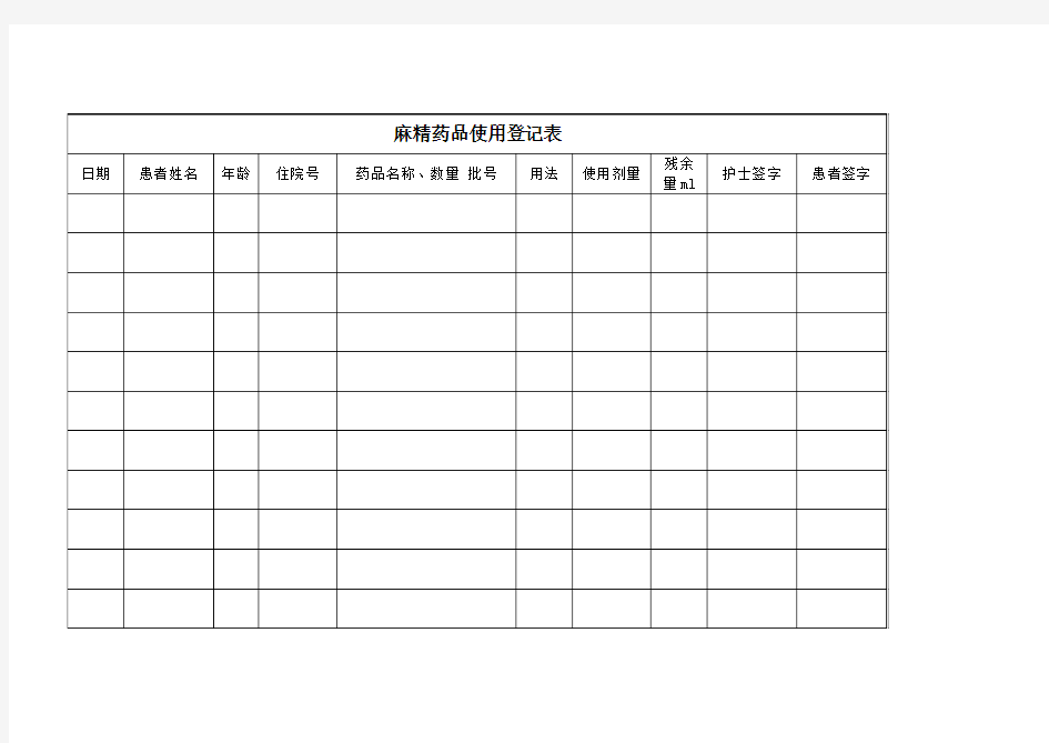 麻精药品使用登记表