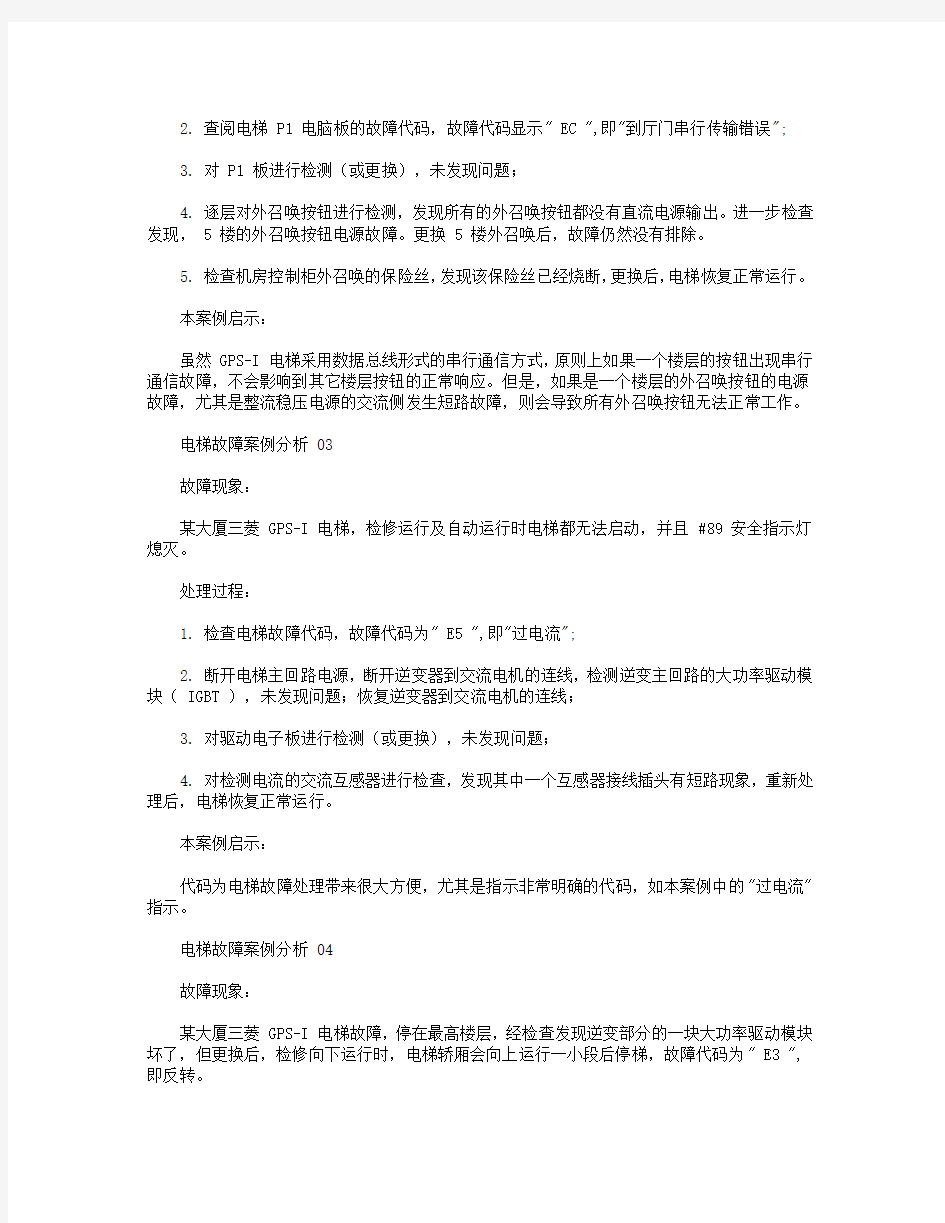 三菱电梯GPS故障维修实例