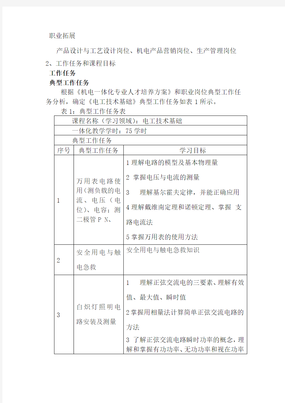 电工技术基础课程标准